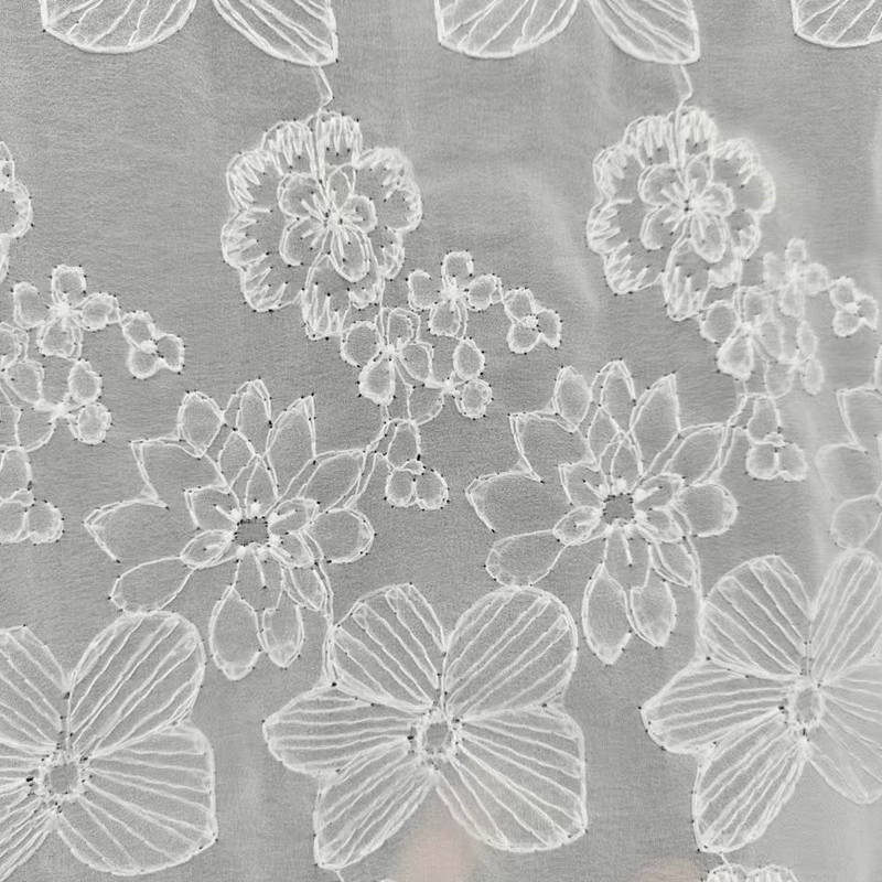 Transparent white shiffon lace wedding dress, cloth, flowered, with embroidery