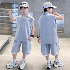 ボーイズサマースーツ2025新作子供男の子中大男の子ハンサムサマースポーツノースリーブベスト2点セット
