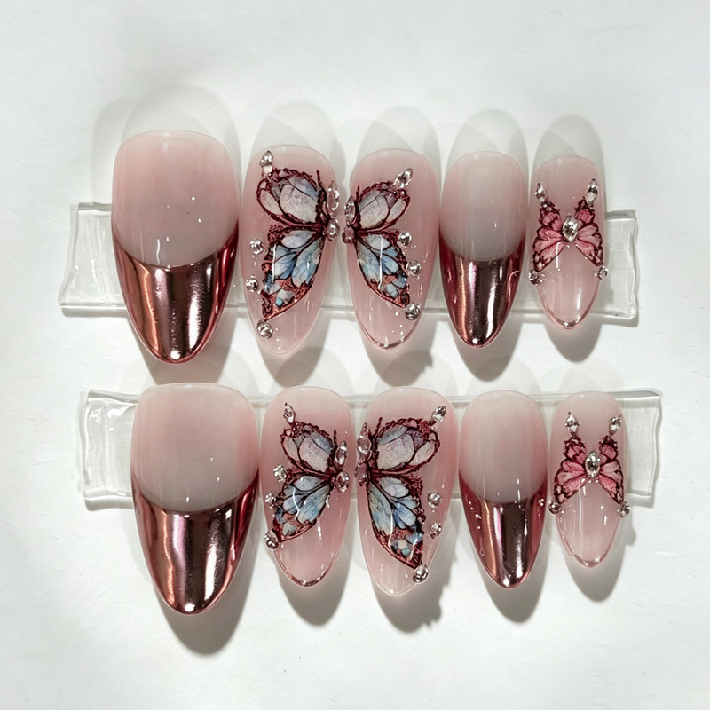 30 pieces of cross-border best-selling ins bow almond press-on nails, high-end French exquisite nail art, in stock for wholesale