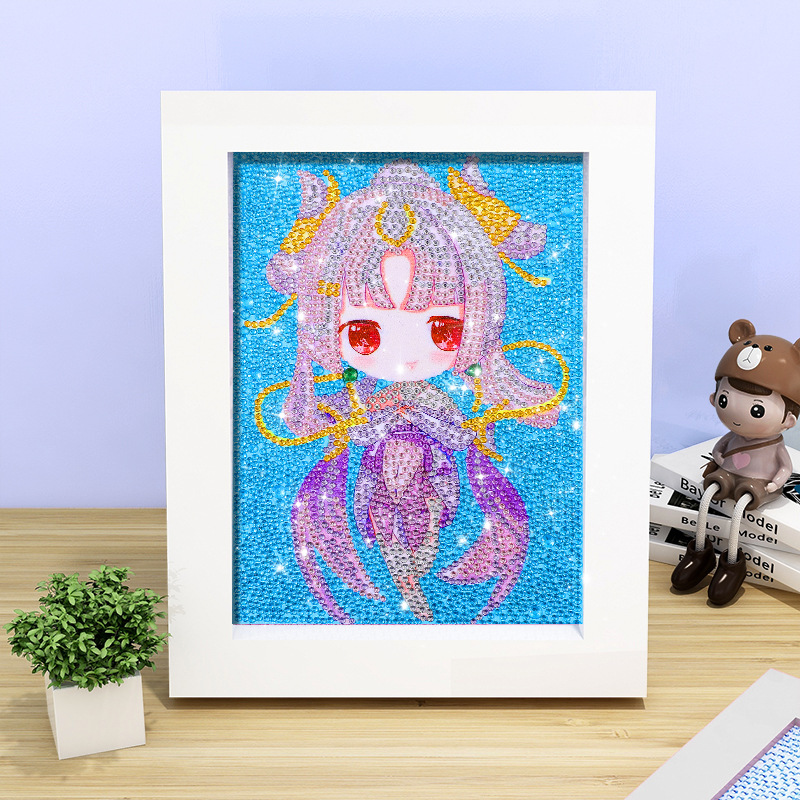 Pintura de diamante DIY con marco de fotos para enviar lleno de diamantes y pintura de diamantes para hacer pintura al óleo de dibujos animados educativos para niños 2024 ladrillo pegajoso y diamantes brillantes