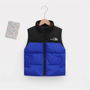 2023 color matching children's down cotton vest Korean new boys and girls stand collar short thick large children's vest batch