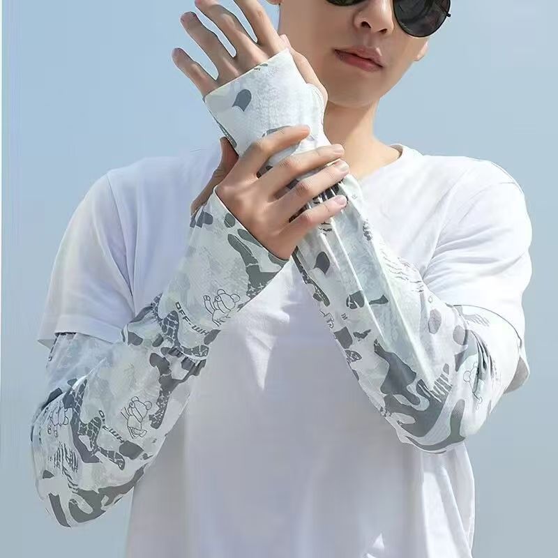 夏の延長ゆるい男性日焼け止め袖カバー通気性の薄いタイプの長い日焼け止め手袖屋外自転車釣り日よけ|undefined