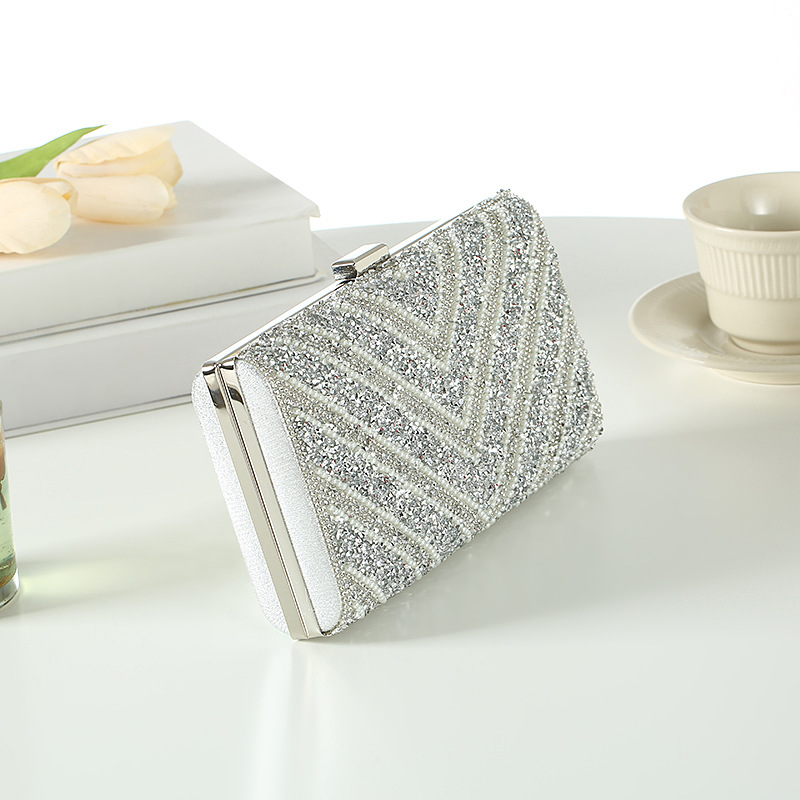 Large capacity diamond studded women's evening bag simple and fashionable rhinestone hand held evening bag_voghion.com
