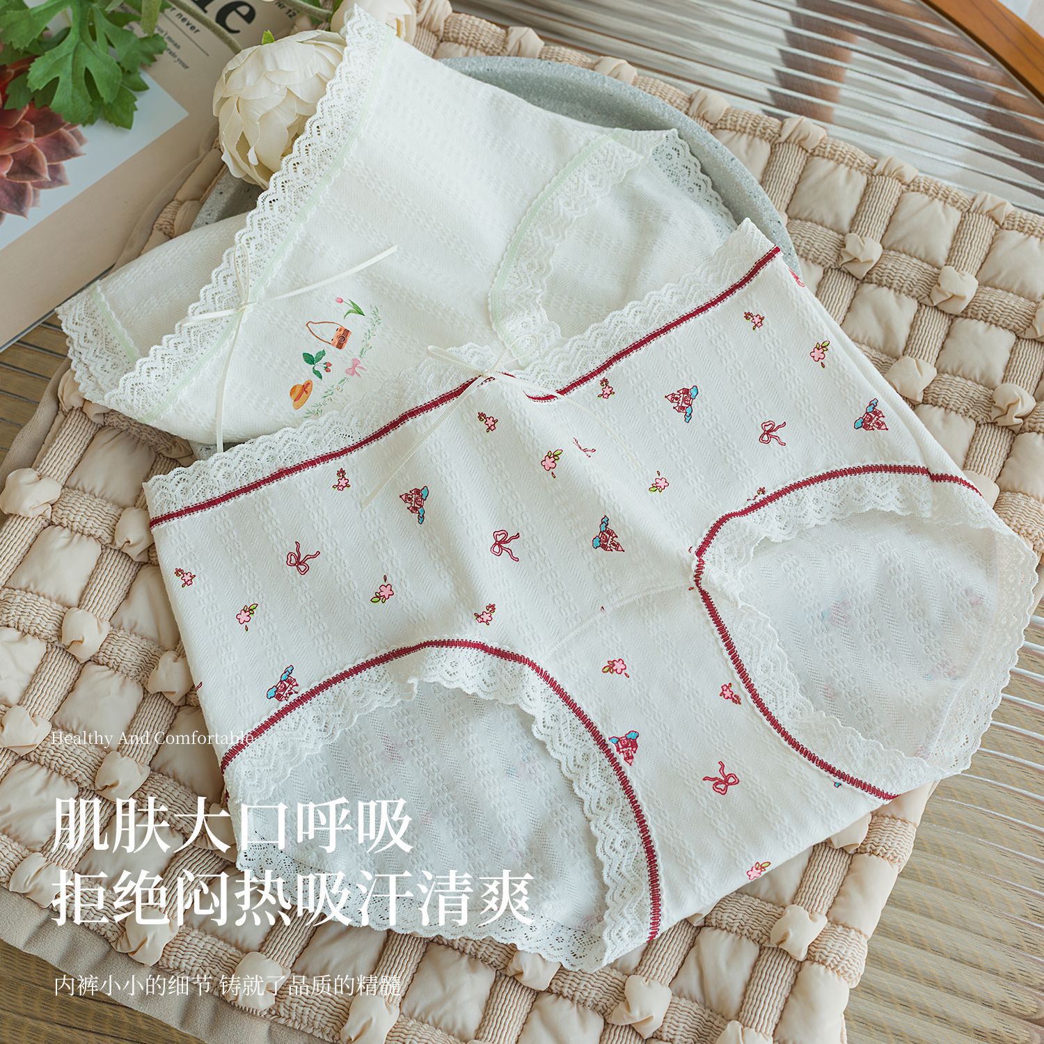 Pantalones interiores de encaje frescas y dulces, 10A de algodón antibacteriano, pantalones interiores de mujer, pantalones de mujer