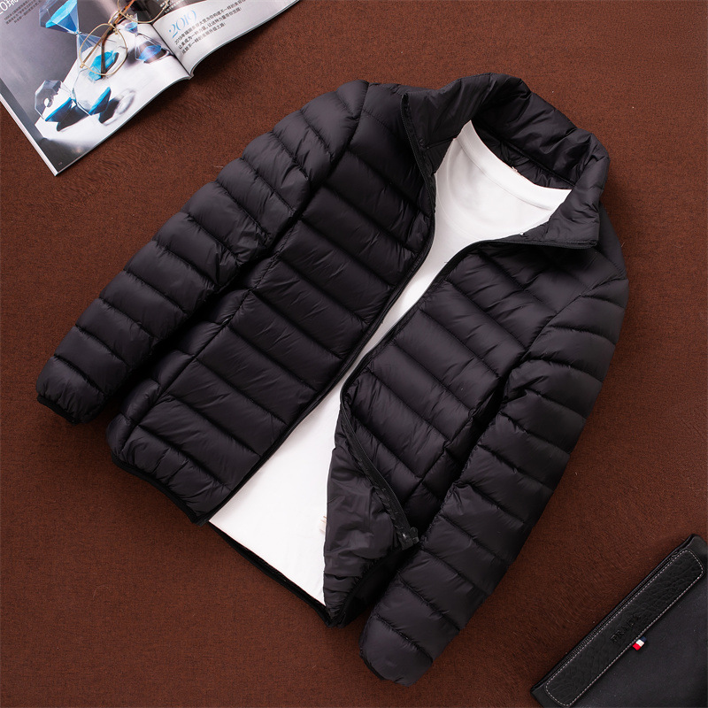 2023 nuevo estilo chaqueta de algodón de lana de pluma ligera para hombre con cuello alto, chaqueta de lana de pluma ligera delgada delgada, joven con capucha