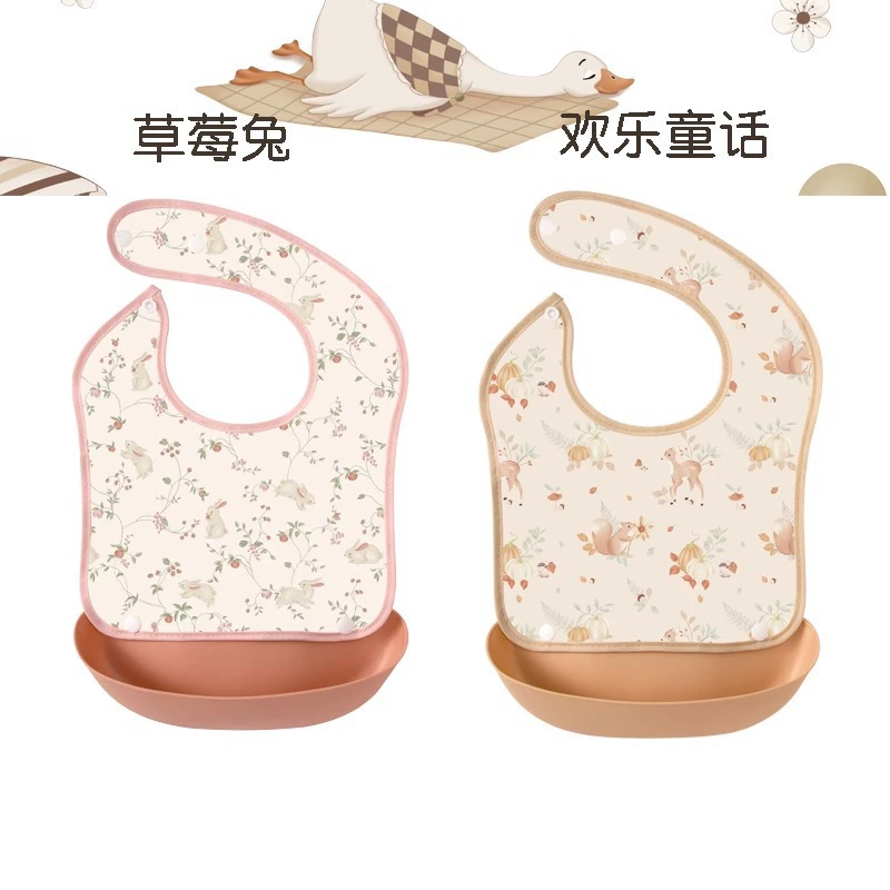 Детский нагрудник в скандинавском стиле с нескользящим карманом, милый мультяшный карман для еды, Бесплатная Стирка, Водонепроницаемый Съемный Детский Нагрудник двойного назначения