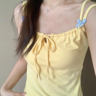 American Style Hot Girl Bow with Chest Pad Camisole Women's Summer Meat Covering Chic Small-range Beautiful Back Top