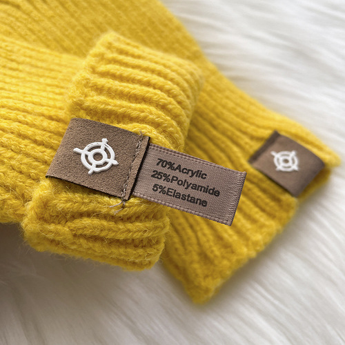 Klein blue woolen knitted solid color Korean gloves with labeling, split fingers, exposed fingers, touch screen, finished for autumn and winter to keep warm