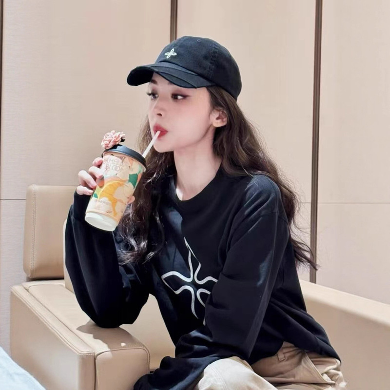 Nazha's Same Sm Black Magnolia Long-Sleeved T-Shirt Oversize Version for Men and Women