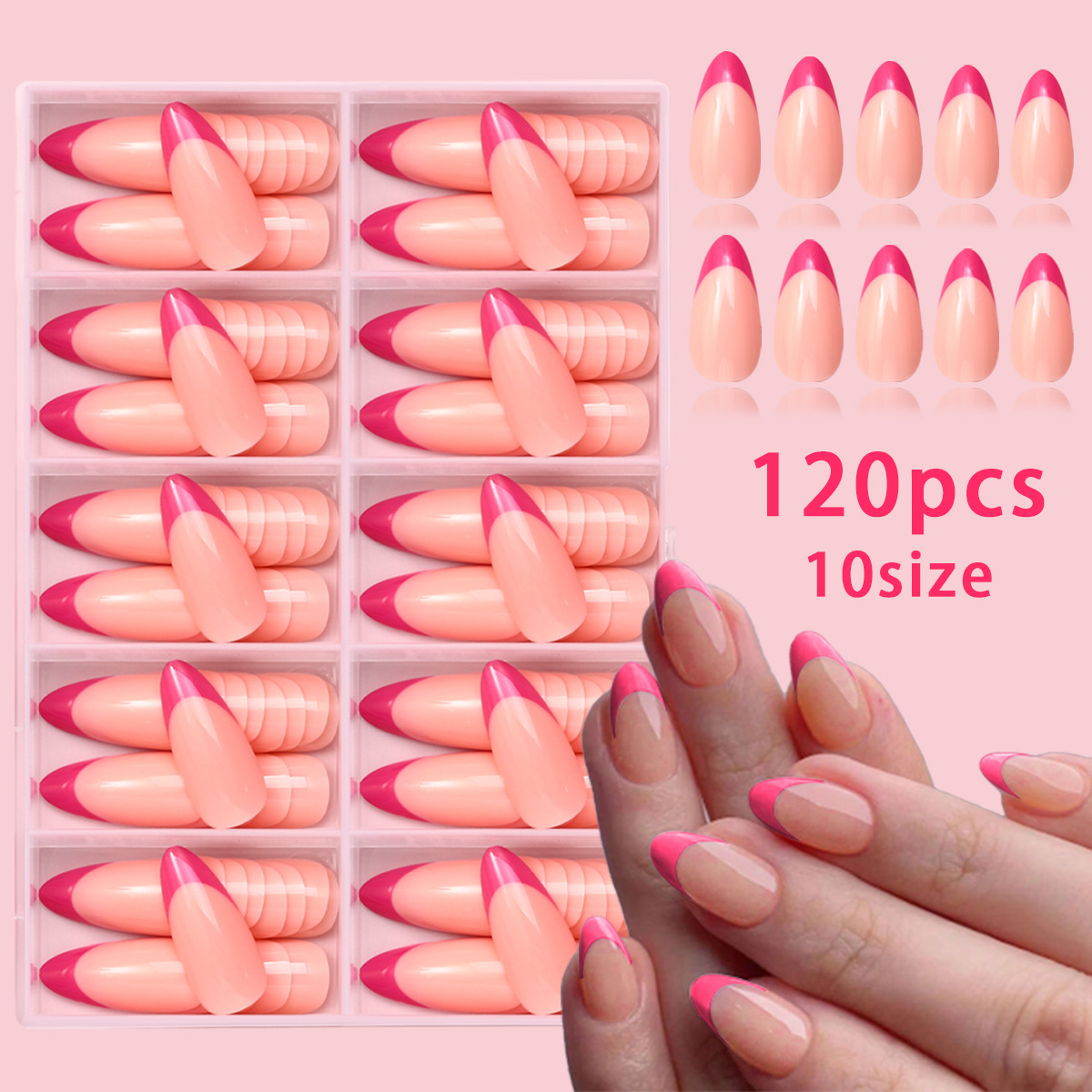 Nuevo conjunto de 120 piezas de caja de desgaste de uñas de alta calidad, estilo francés de uñas desnudas, simple, uñas falsas, uñas desmontables