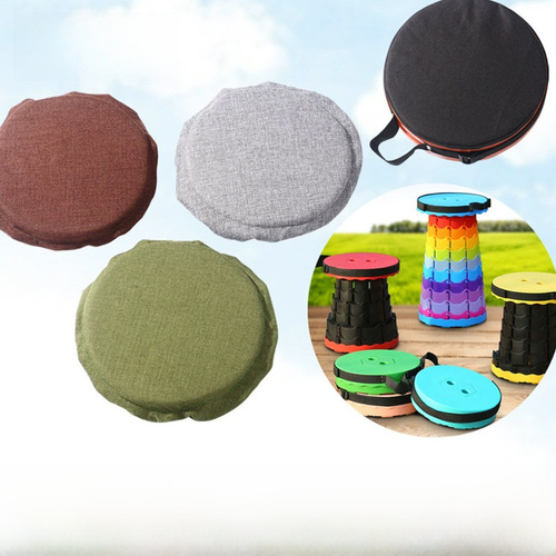 Outdoor Folding Telescopic Stool with Sponge Cushion, Round Design, Waterproof Oxford Cloth & Linen Seat Pad Cover for Travel