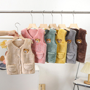 Children's waistcoat autumn and winter double-sided coral fleece baby warm vest boys and girls wear waistcoat inside and outside children's clothing wholesale