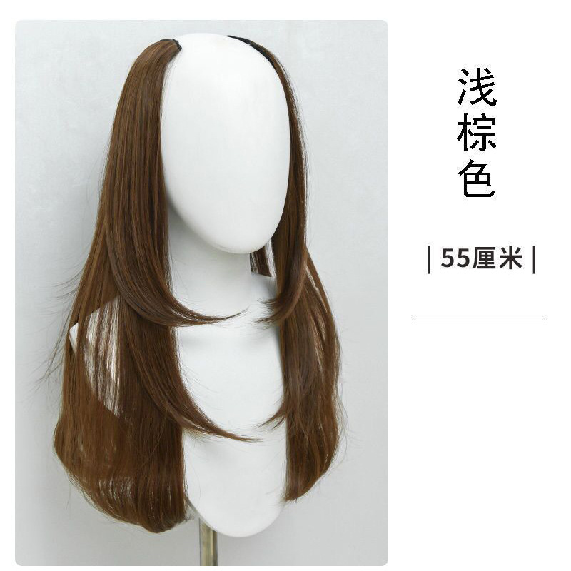 Transfronterizo coreano dulce hermana micro-rollo troyano estampado una pieza de pelucas de mujer seda de alta temperatura fábrica al por mayor