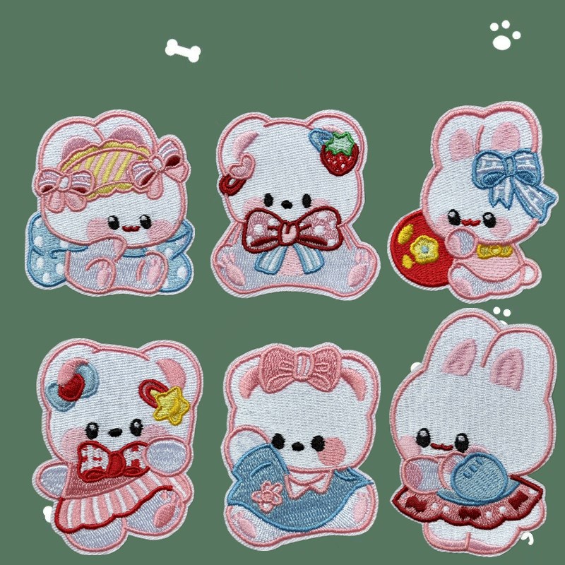 自粘款卡通刺绣草莓兔子布贴衣服包包装饰贴花修补贴补丁贴diy