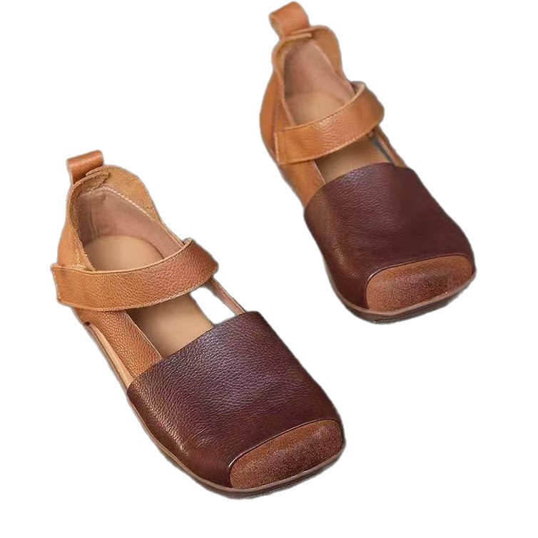 Bolsa retro 2026 zapatillas de verano nuevo velcro de suela suave cabeza cuadrada empalmado color estilo nacional zapatos de moda