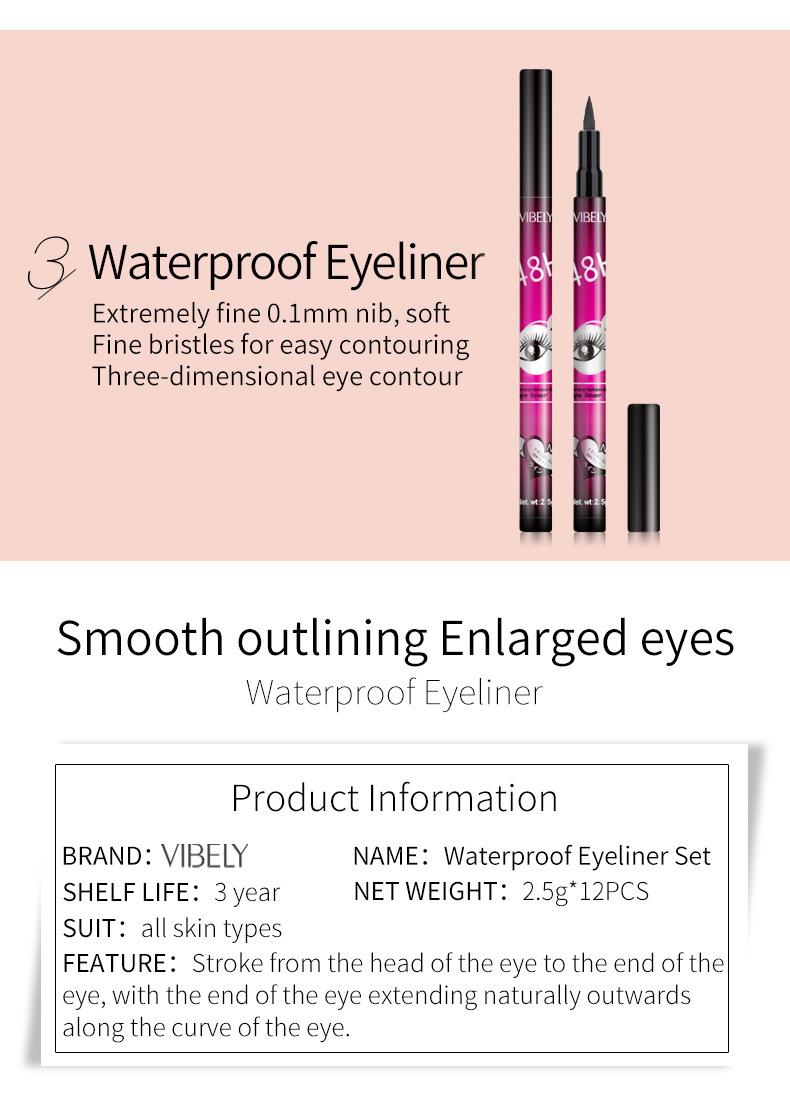 VIBELY Cross-border Black Waterproof, oil-resistant, non-smudging eyeliner, extremely fine, smooth, quick-drying and long-lasting eyeliner liquid Item Picture