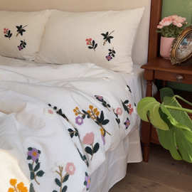 法式少女心 | 全棉刺绣花四件套纯棉床单被套简约白色床上用品