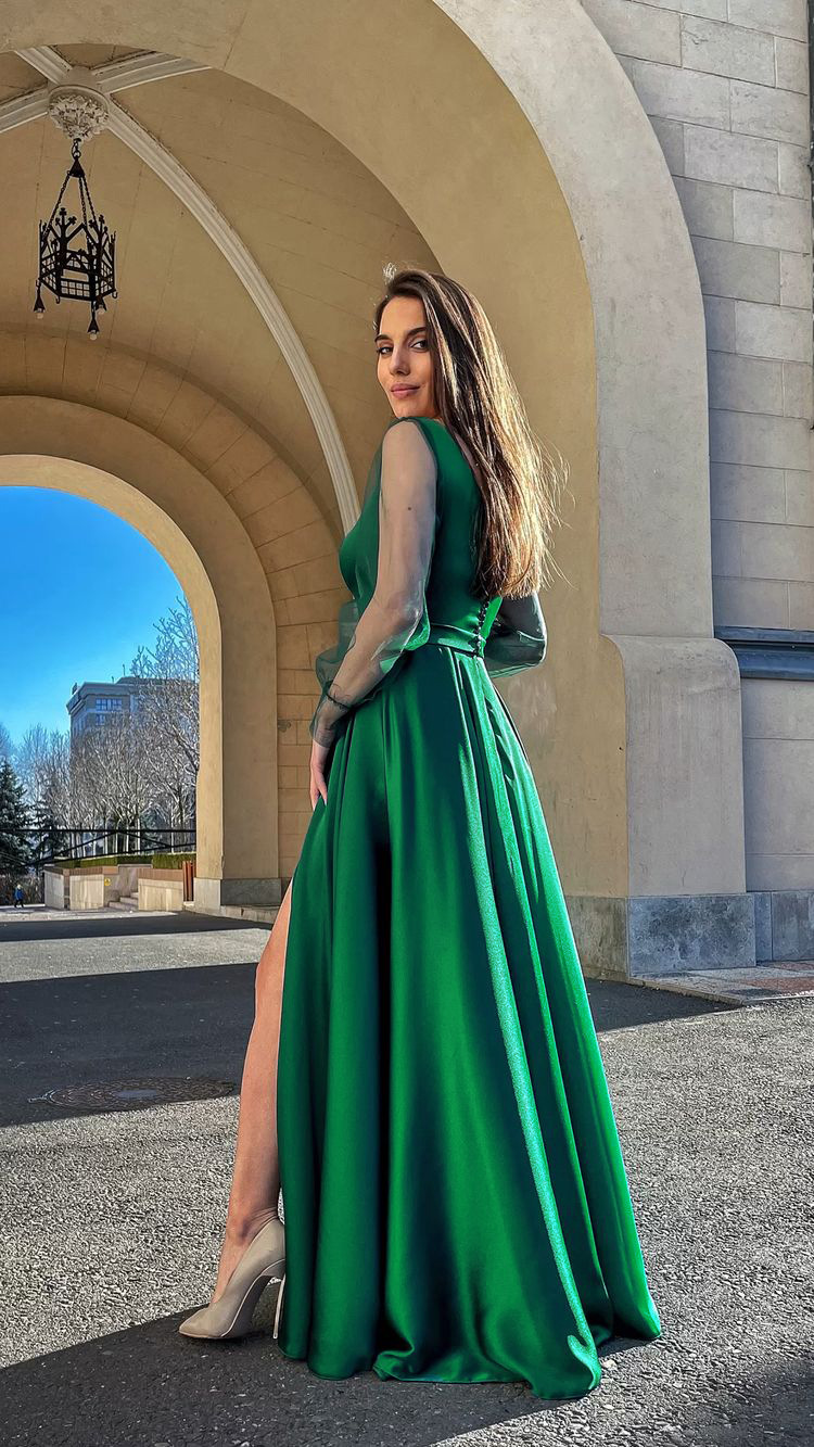 Women's round neck long sleeve dress slim long dress_senzul.com