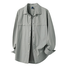 新款T762秋季日系复古工装男士衬衫百搭宽松休闲纯色美式衬衣潮流