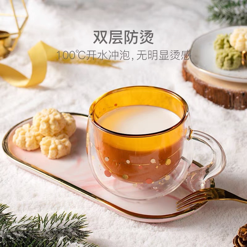 Factory Direct Sale Double Layer Glass Cup Squirrel Cup Cartoon Creative Shaped Glass Water Cup with Handle Double Layer Milk Cup
