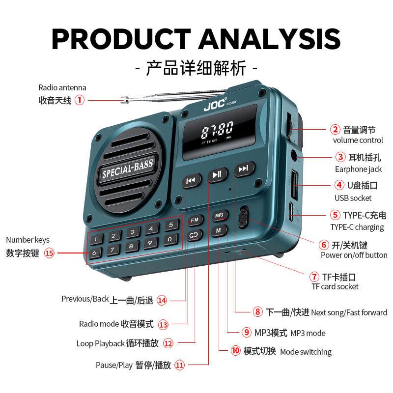跨境新款多功能蓝牙音箱 可插卡便携式收音机 FM收音机厂家现货|undefined