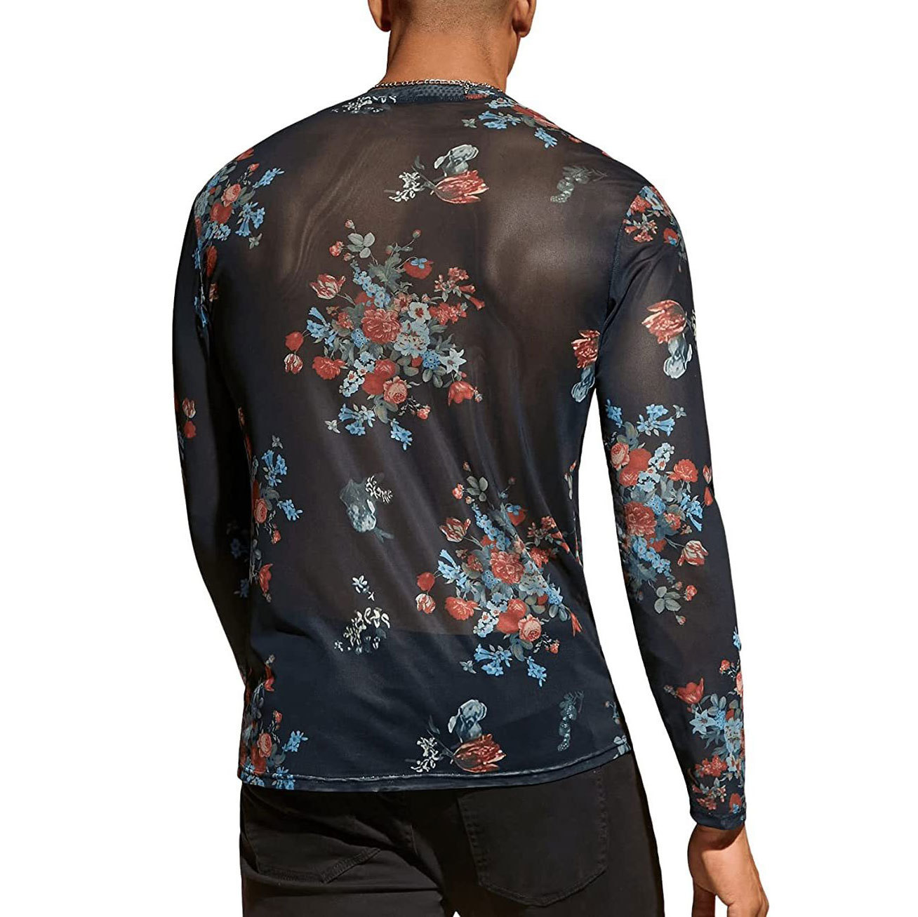 Camiseta Interior Transparente para Hombre, Ajustada y Sexy, Estilo Europeo y Americano, Ropa Masculina Transfronteriza, Camiseta de Malla con Estampado Floral, Novedad 2025