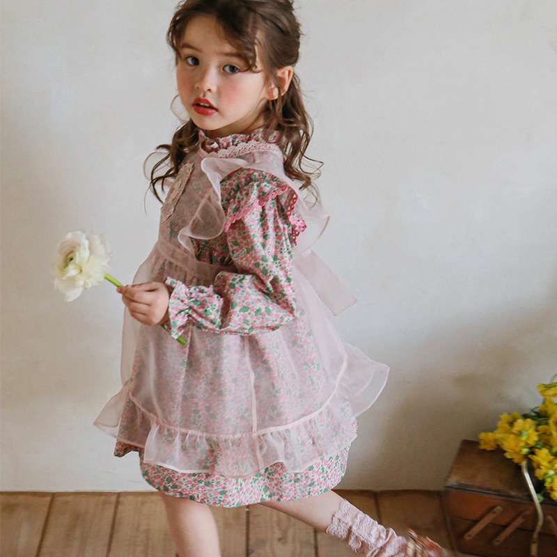 Spring Product Strawberry Shan Korean Children And Girls Stylish Organza Blouse Skirt Vest Outer Ready Stock