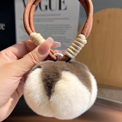 【かわいい綿】本物のウサギの毛の車のキーホルダーのペンダントの高級毛のボールのカバンの装飾品のプレゼント