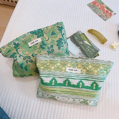 [Suxi Cloth Bag] New Spring Green Tea Break Jacquard Fabric Cosmetic Bag Travel Storage Bag Women's Clutch Bag