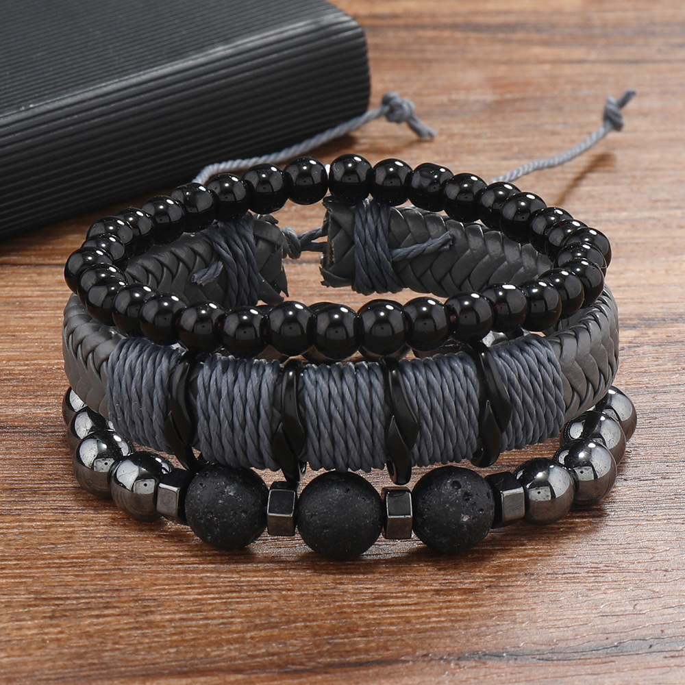 Retro Round Obsidian Beaded Men's Bracelets 1 Set display picture 9