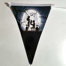 厂家直销 三角旗 万圣节 亡灵节 鬼节 派对气氛装饰 骷髅蝙蝠串旗