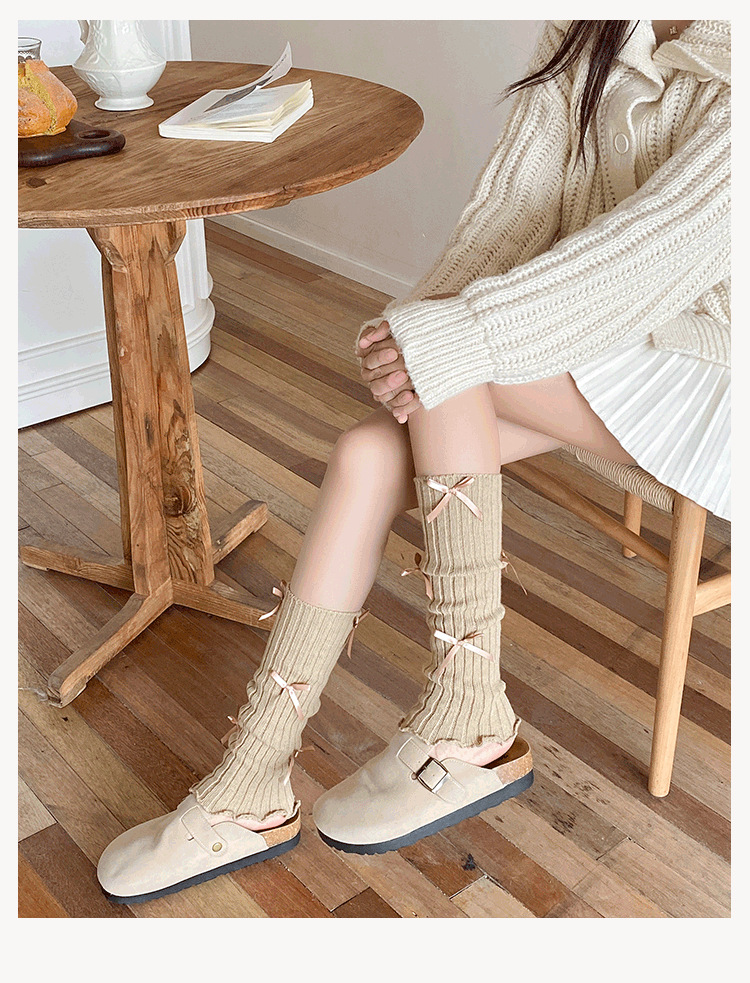 Beinstulpen, Stiefel, modische Baumwollsocken, Damensocken mit Schleife, gestapelte Socken im Lolita-Ballett-Stil, lange Röhrensocken für Mädchen, gestrickte Herbst- und Wintersocken_voghion.com