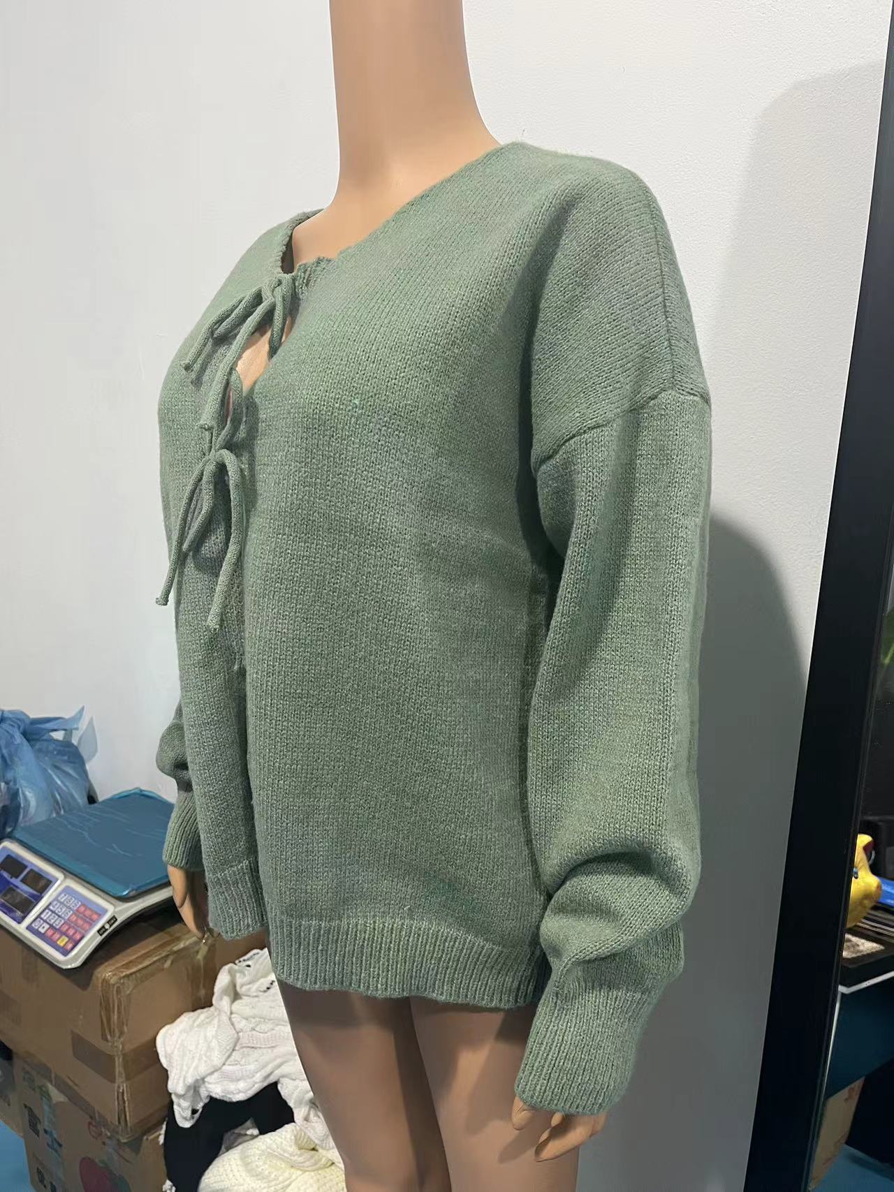 491g Weight Long Sleeve Sleeve Length Tie Placket Type Polyester Fabric Type Regular Top Length Cardigan, Sweater Tops Type Daily Occasion U Neck Neckline Loose Fit Type Solid Color Pattern Spring, Autumn Season Women's Gender Casual, Elegant Style Wholesale Women's Casual Elegant Solid Color Long Sleeve Sweaters & Cardigans 18
