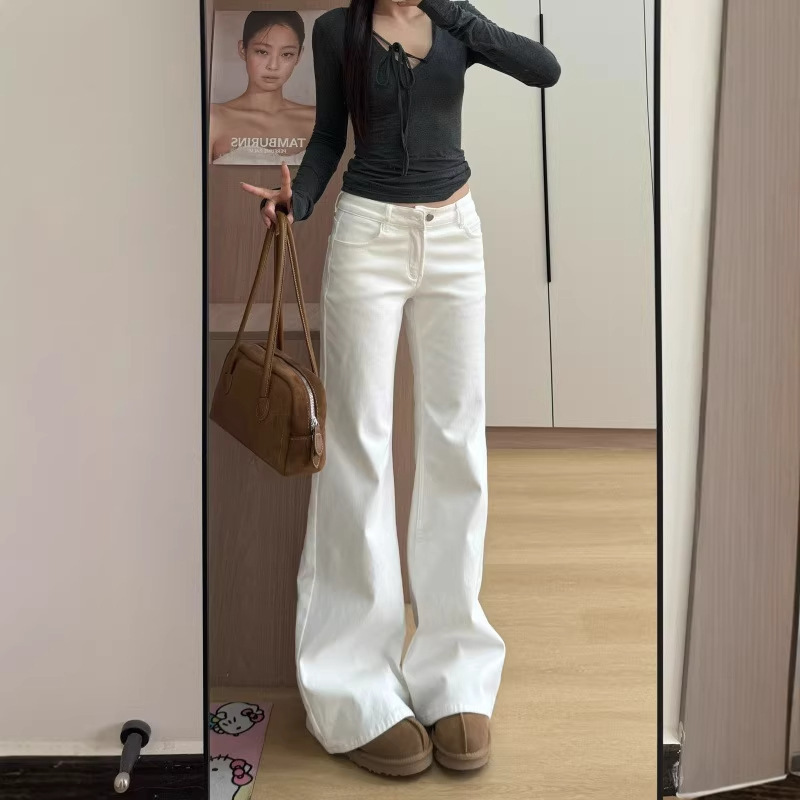 Trendy White Flared Jeans for Women, Low-Waisted, Slim-Fit, Versatile, Stretchy, Bootcut, Floor-Length, Fashionable Ins Style Trendy White Flared Jeans for Women, Low-Waisted, Slim-Fit, Versatile, Stretchy, Bootcut, Floor-Length, Fashionable Ins Style