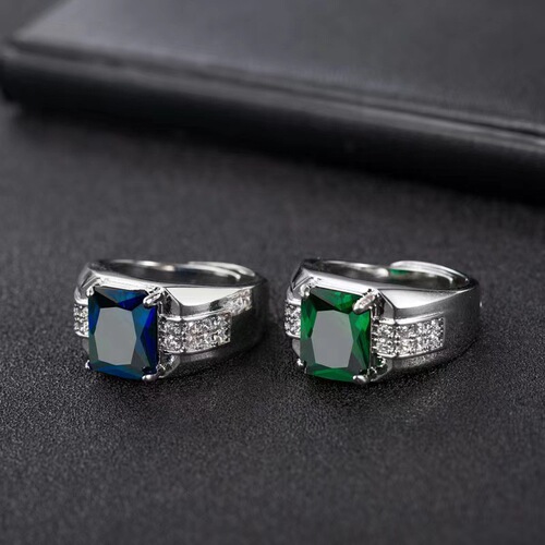 wish cross-border emerald men's ring European and American sapphire diamond green spinel trendy men's live ring ring