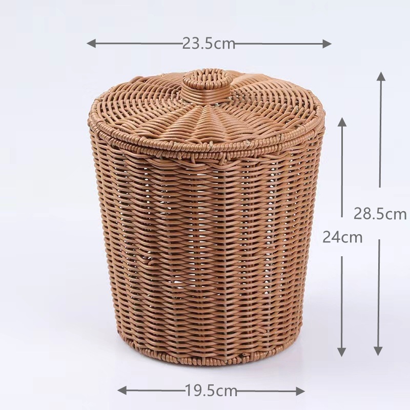 Cubo de almacenamiento tejido de plástico Armario creativo con tapa Cesta de almacenamiento Tapelera de escritorio Sala de estar Dormitorio Baño Cesta de almacenamiento