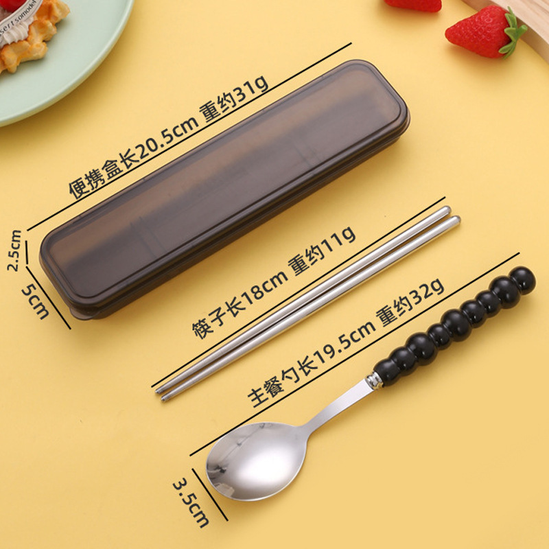 ポータブル食器セット ステンレススプーン 箸 フォーク 家庭用 学生 子供用 シンプル食器 3点セット クロスボーダー|undefined