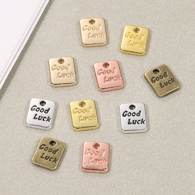 DIY jewelry pendant 7*9mm double-sided GOOD LUCK square tag pendant, best-selling cross-border product DIY jewelry pendant 7*9mm double-sided GOOD LUCK square tag pendant, best-selling cross-border product