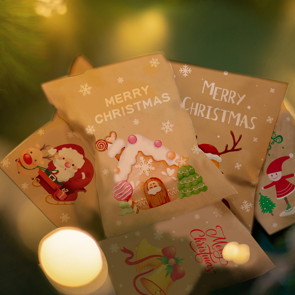 24 Stück Weihnachtsgeschenktüten Süßigkeitentüten Frohe Weihnachten Adventskalender Zahlen Aufkleber Kraftpapier Box Verpackungsbeutel – Detail 9