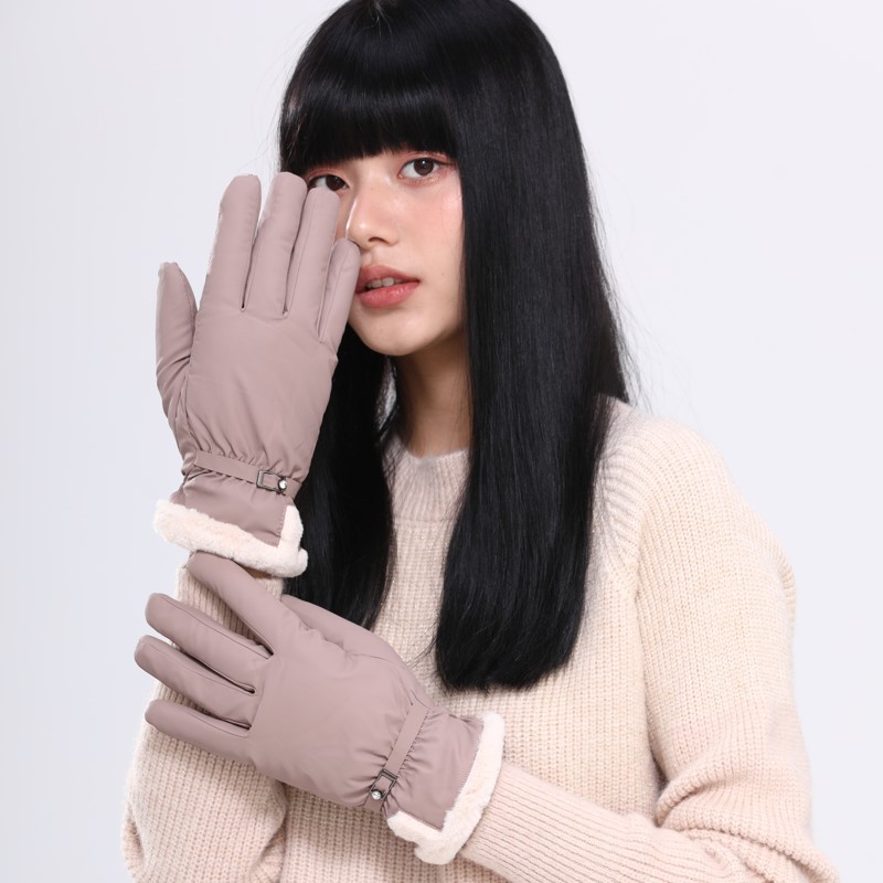Radfahren im Herbst und Winter, einfarbige, verdickte Fingerhandschuhe für den Winter, Handschuhe für Damenbekleidung, rosa, kältebeständige und warme Fahrradhandschuhe_voghion.com