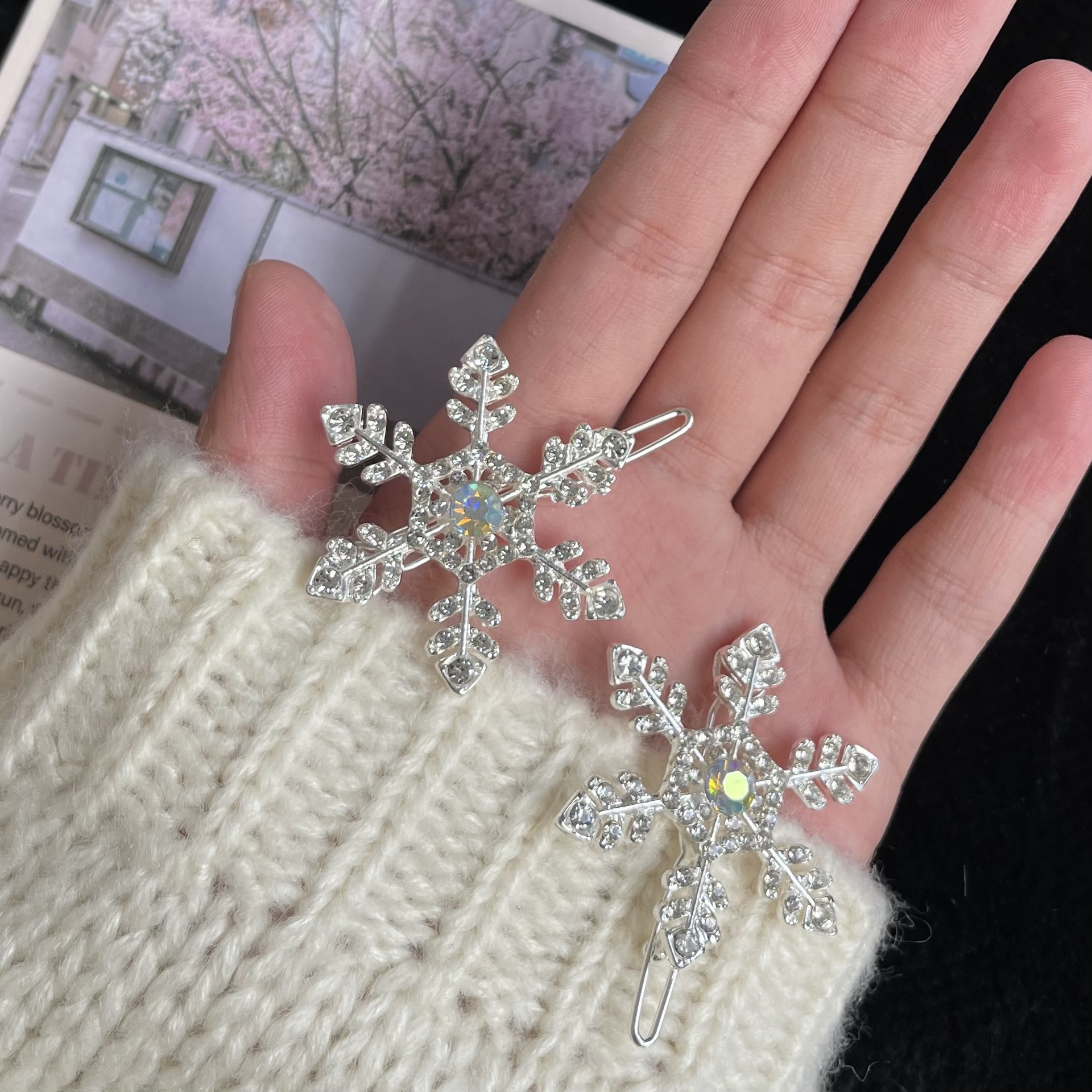 水钻雪花发夹ins秋冬简约温柔甜美青蛙夹精致边夹日韩发饰发卡女