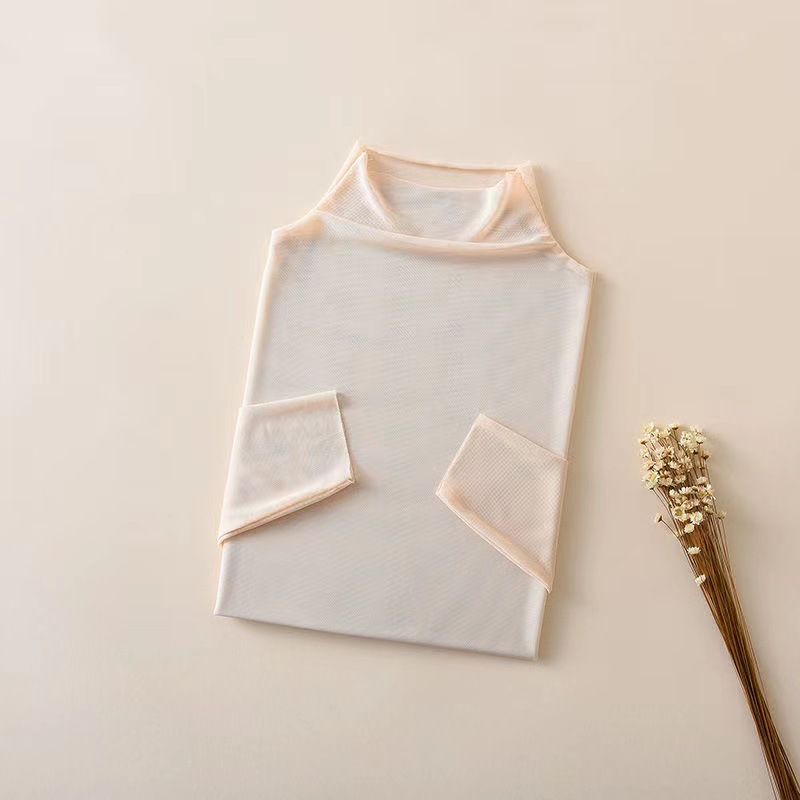 Verano nueva manzana verde delgada manga larga Camiseta para las mujeres Ropa de protección solar transparente de color caramelo de malla de seda de hielo 2024