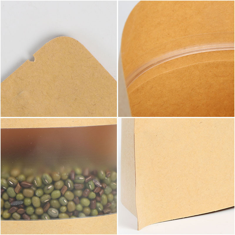 Ventana abierta Bolsa de papel Kraft esmerilado en tres dimensiones de frutas secas bolsa de envasado de alimentos se puede agregar el logotipo de la bolsa sellada autosellante de té de nuez