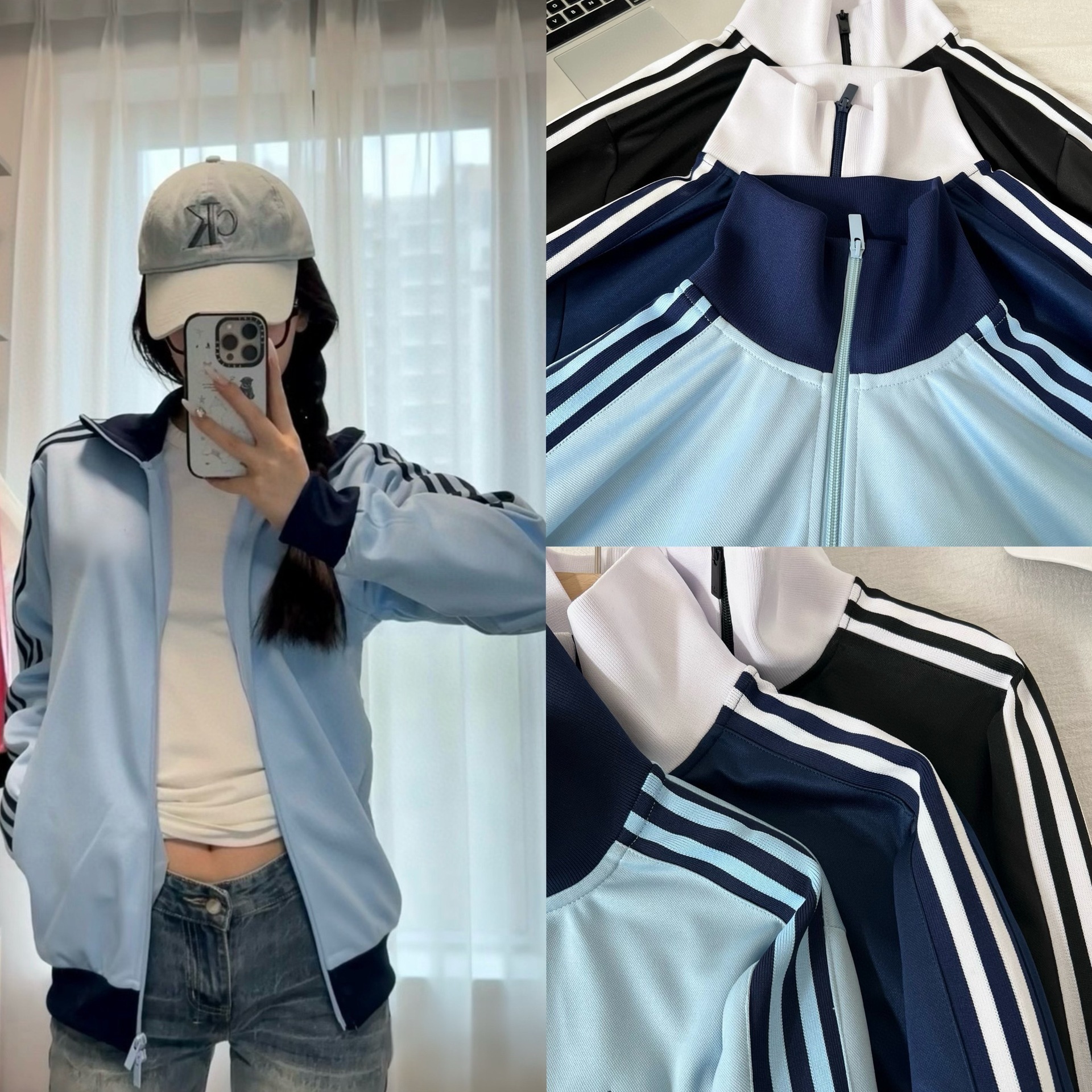 High-End Version~ Three Stripes, Many Celebrities' Same Style, Letter Embroidery, Loose Fit, Versatile, Half-High Collar, Unisex Jacket