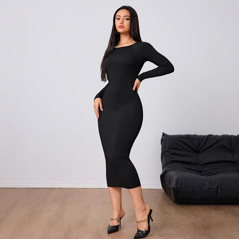 European and American Cross-Border Amazon Women's Fashion Simple Dress 2026 Spring/Summer Sexy Backless Bodycon Mid-Length Dress
