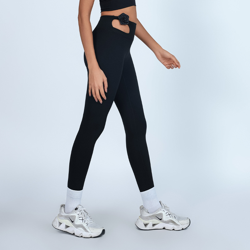 Nuevos pantalones de yoga transfronterizos europeos y estadounidenses, flores tridimensionales, cintura alta apretada, abdomen cerrado, pantalones de gimnasio