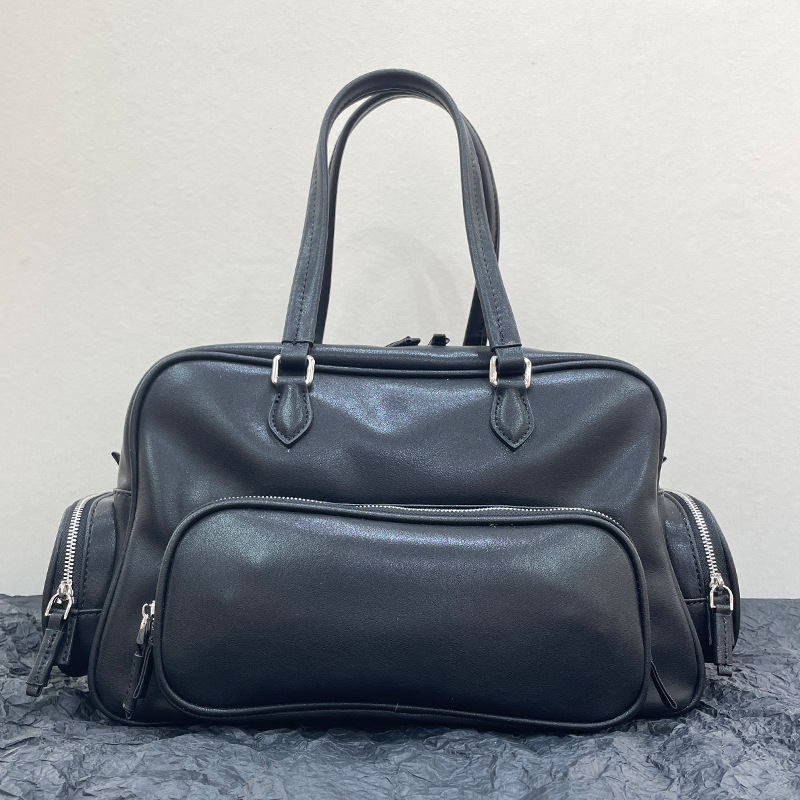 Bolso tote de bolos retro de piel de vaca curtida con plantas Bolso de hombro de cuero Bolso de axila Bolso de locomotora Bolso de almohada Boston