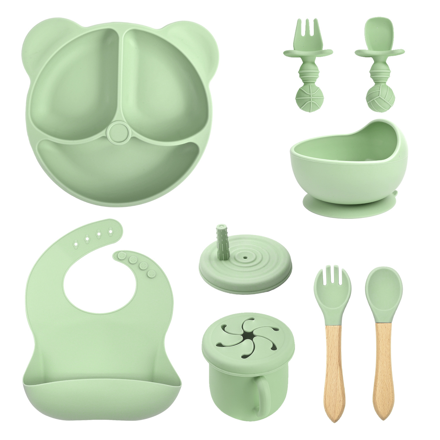 Conjunto de cubiertos de silicona para niños transfronterizos de ocho piezas con cucharas de silicona cucharas cucharas