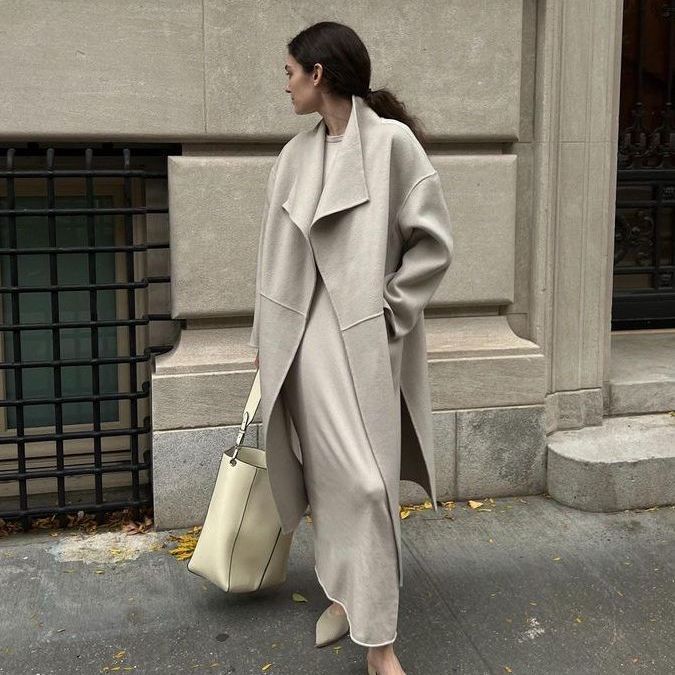 Abbigliamento da donna, cappotto da donna in lana alla moda, giacca da pendolare di media lunghezza_voghion.com