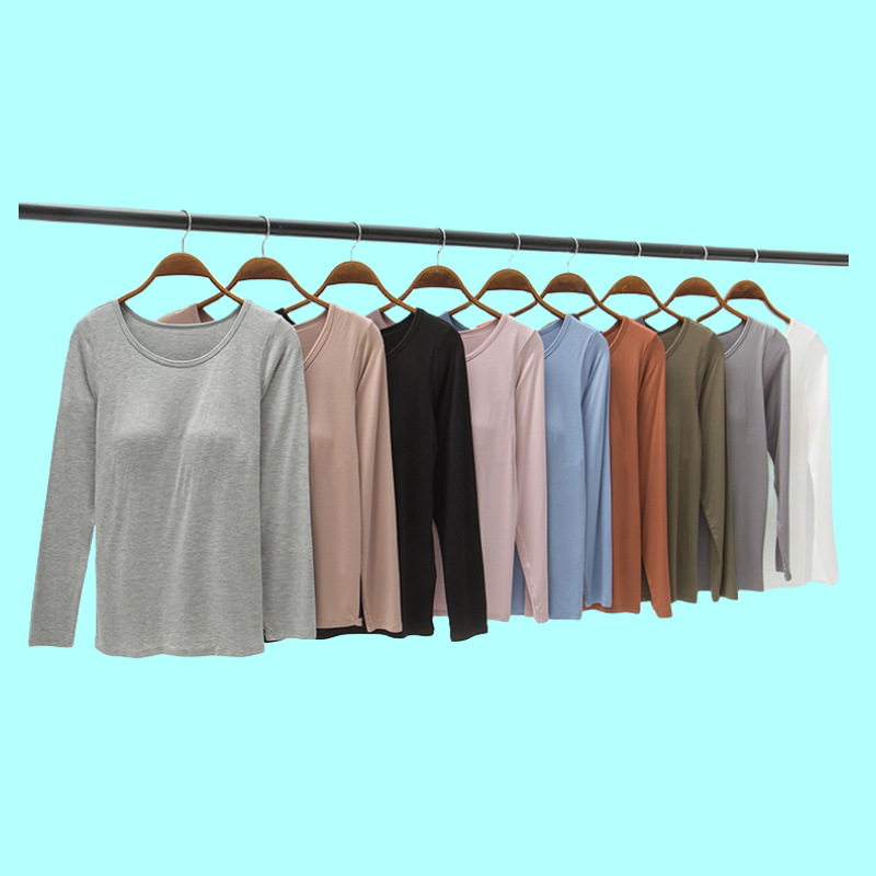 Modal women's one-piece long-sleeved top with chest pad can be worn outside autumn undershirt yoga clothes pajamas homewear